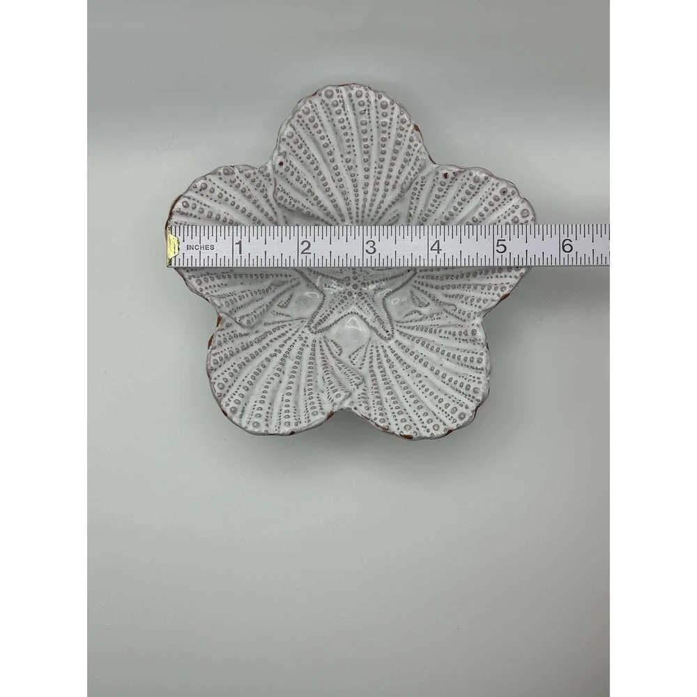 Mud Pie White Ceramic‎ Shell Starfish Trinket Bowl Coastal Beach Decor 5.5 Inch